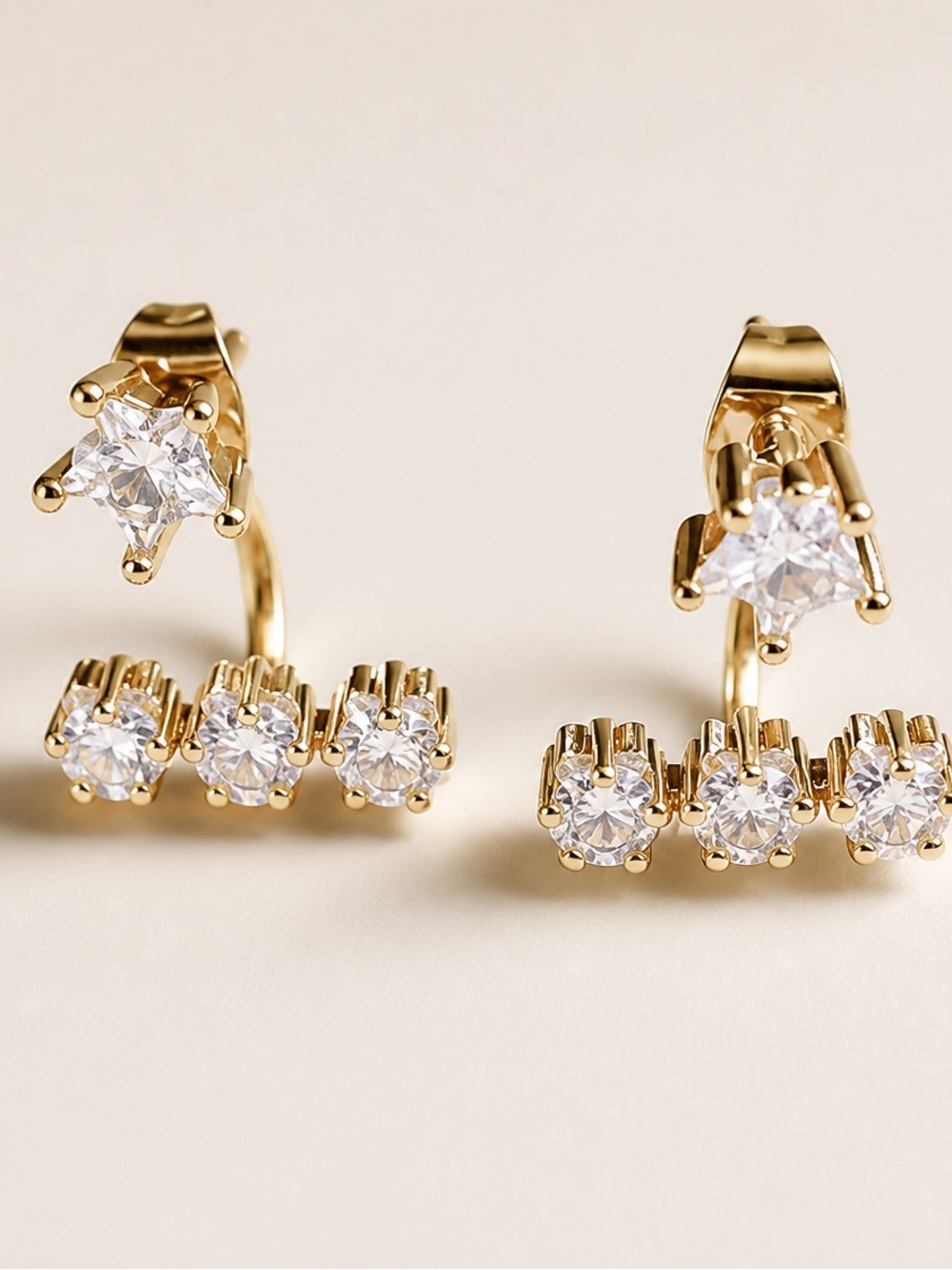 Private Label Gold Cubic Zirconia Jacket Stud Earrings